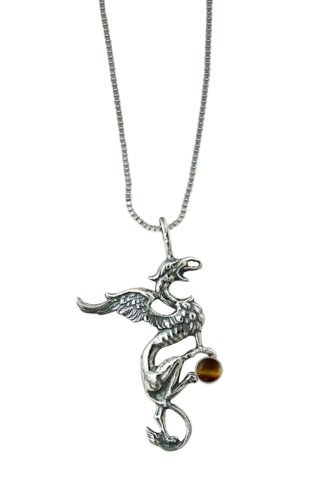 Sterling Silver King Arthur's Griffin Pendant With Tiger Eye